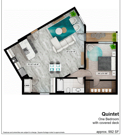 sq. ft. layout of a 1 bedroom apartment